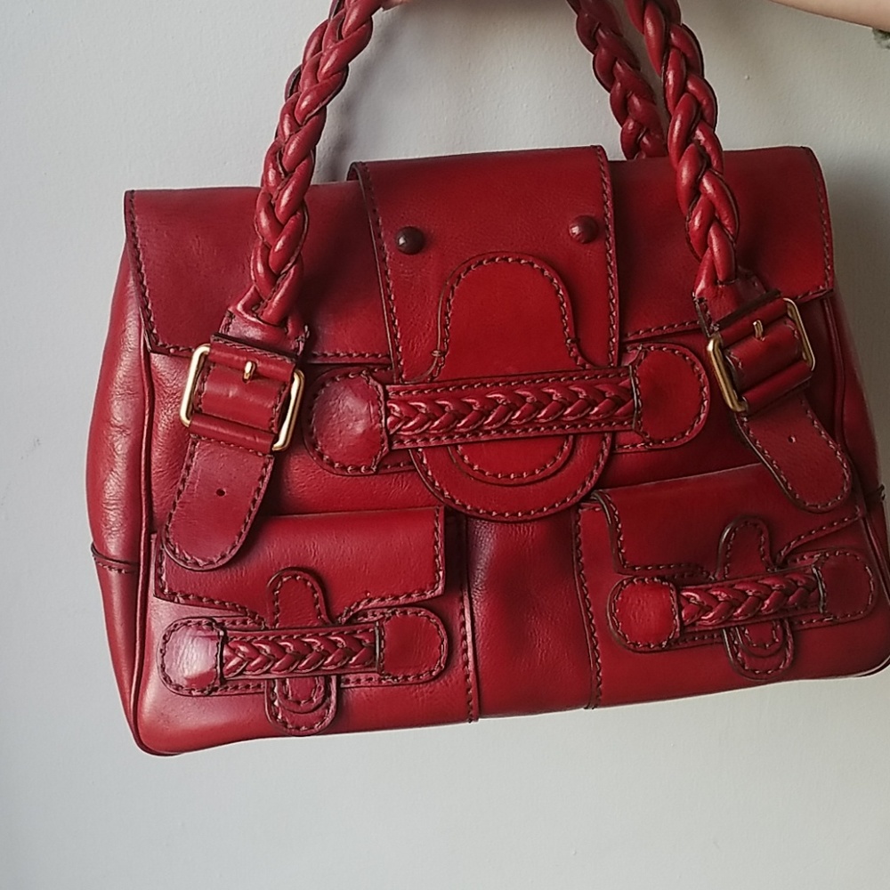 Valentino red braided leather shoulder